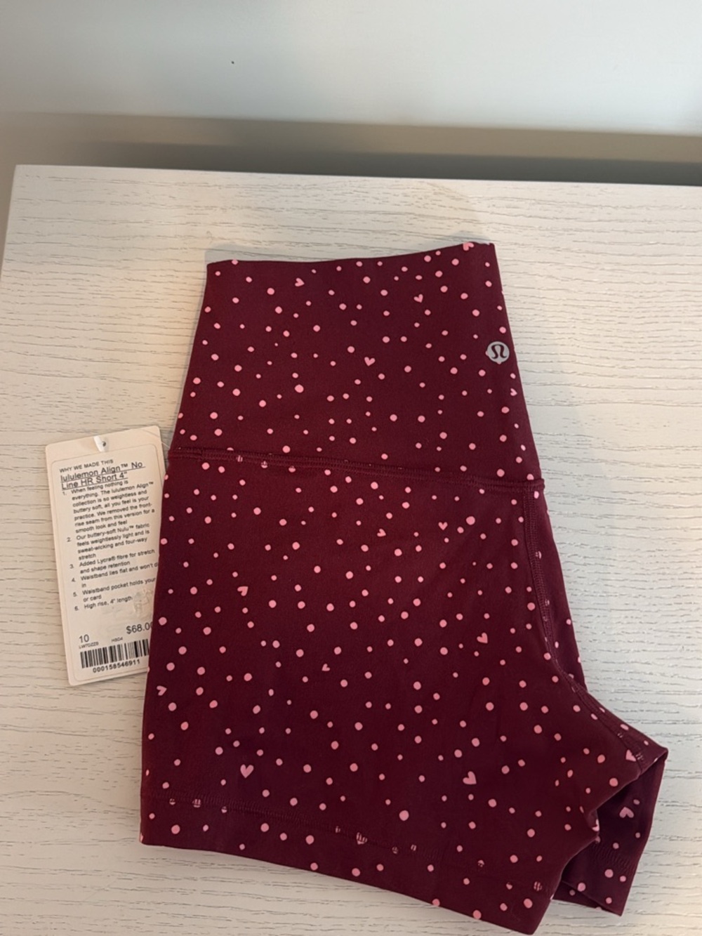 NWT Lululemon Scattered Heart Burgundy Shorts Size 10